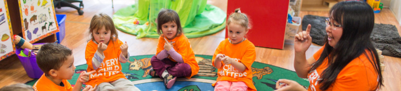 Children in a Mi'kmaq drumming circle