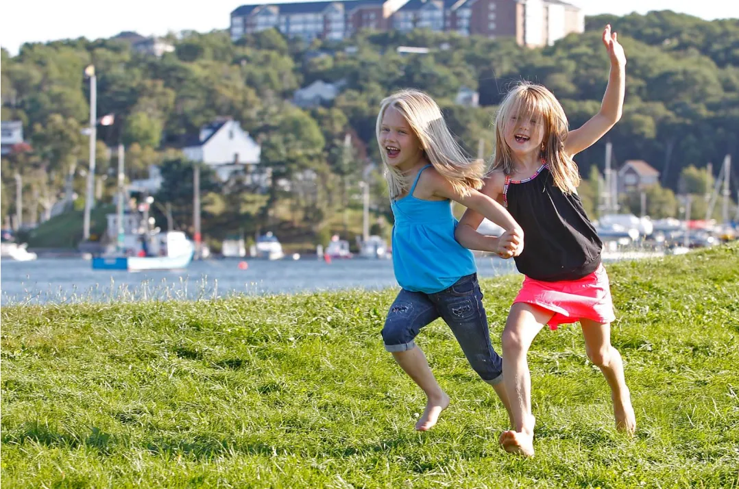 Girls running and playing